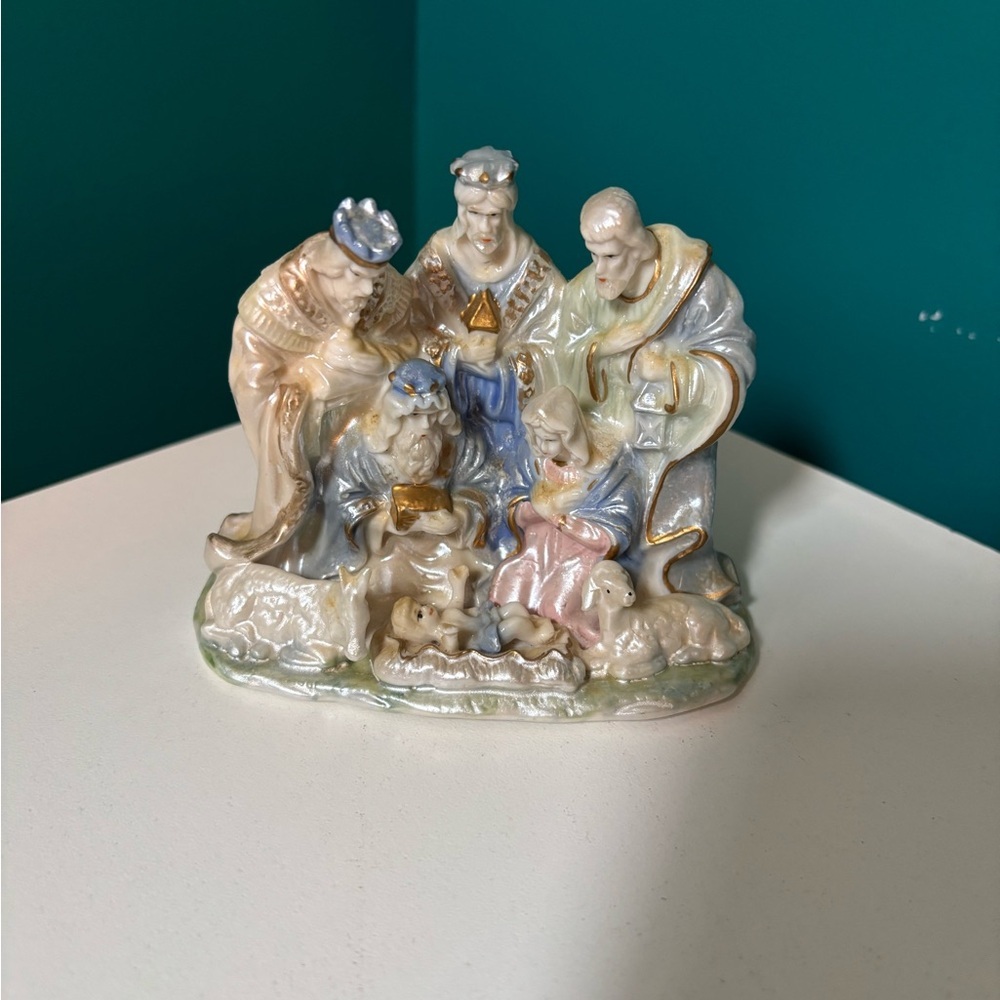Pastel Ceramic Nativity Scene Sculpture
